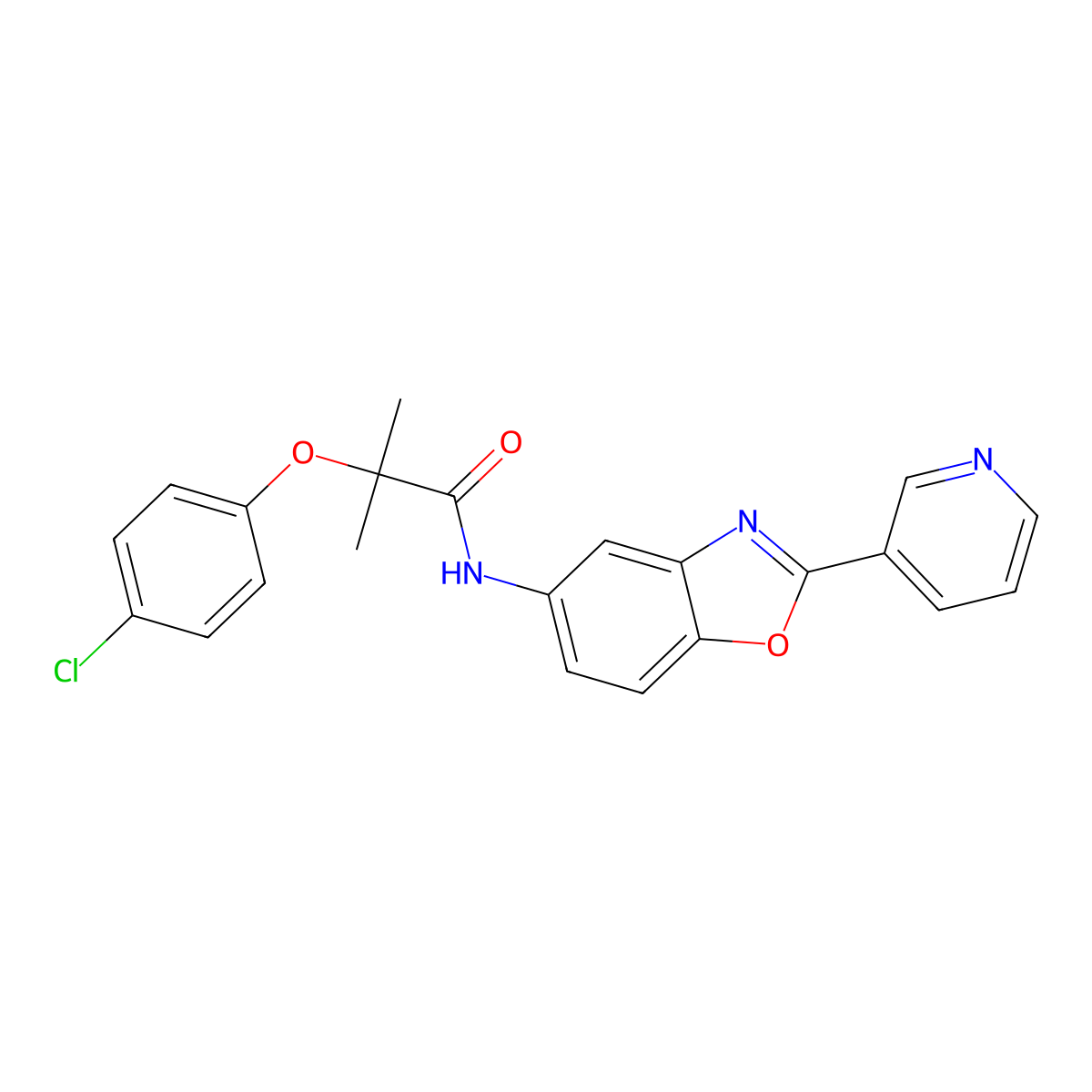 2-(4-chlorophenoxy)-2-methyl-N-(2-pyridin-3-yl-1,3-benzoxazol-5-yl)propanamide molecular structure, CAS 833435-37-3