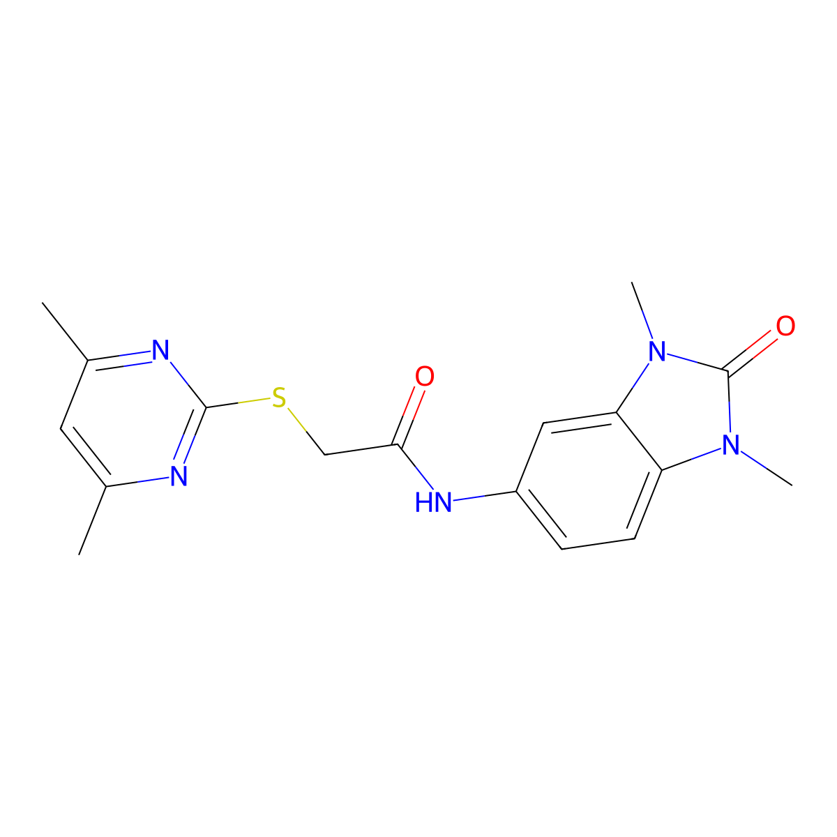 N-(1,3-dimethyl-2-oxobenzimidazol-5-yl)-2-(4,6-dimethylpyrimidin-2-yl)sulfanylacetamide molecular structure, CAS 833436-01-4