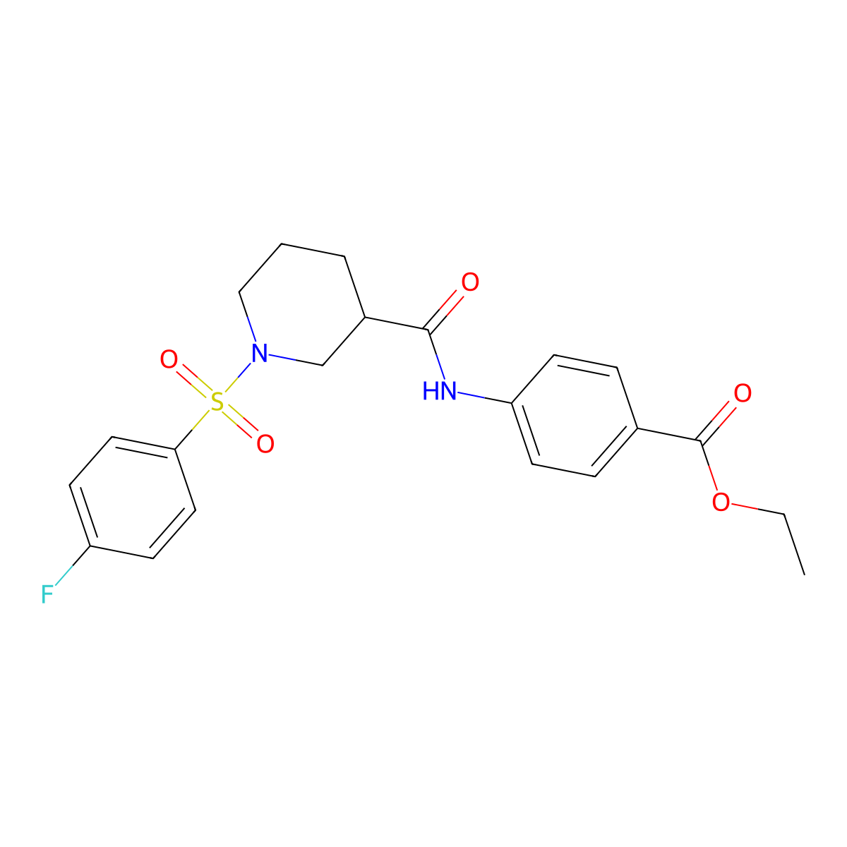 Ethyl 4-[[1-(4-fluorophenyl)sulfonylpiperidine-3-carbonyl]amino]benzoate molecular structure, CAS 833436-28-5