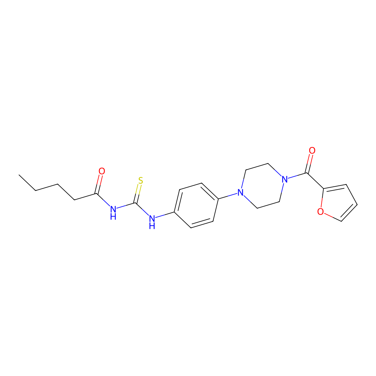 N-[[4-[4-(furan-2-carbonyl)piperazin-1-yl]phenyl]carbamothioyl]pentanamide molecular structure, CAS 833436-31-0