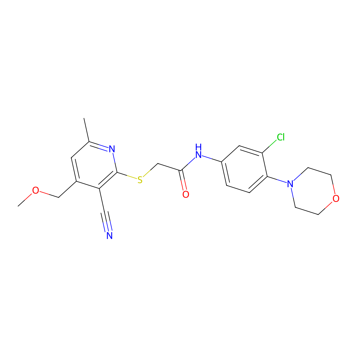 N-(3-chloro-4-morpholin-4-ylphenyl)-2-[3-cyano-4-(methoxymethyl)-6-methylpyridin-2-yl]sulfanylacetamide molecular structure, CAS 833436-97-8