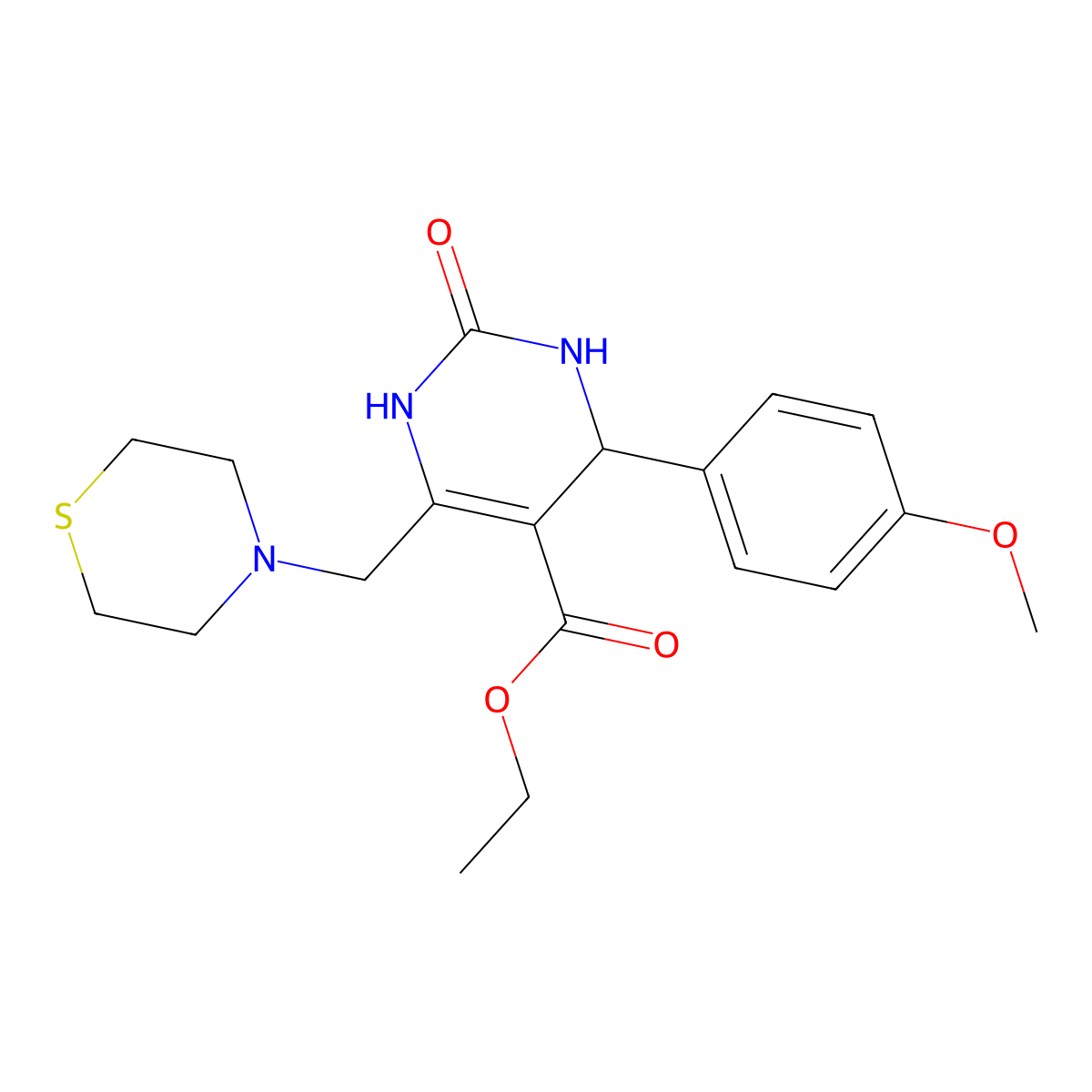 Ethyl 4-(4-methoxyphenyl)-2-oxo-6-(thiomorpholin-4-ylmethyl)-1,2,3,4-tetrahydropyrimidine-5-carboxylate molecular structure, CAS 833437-03-9