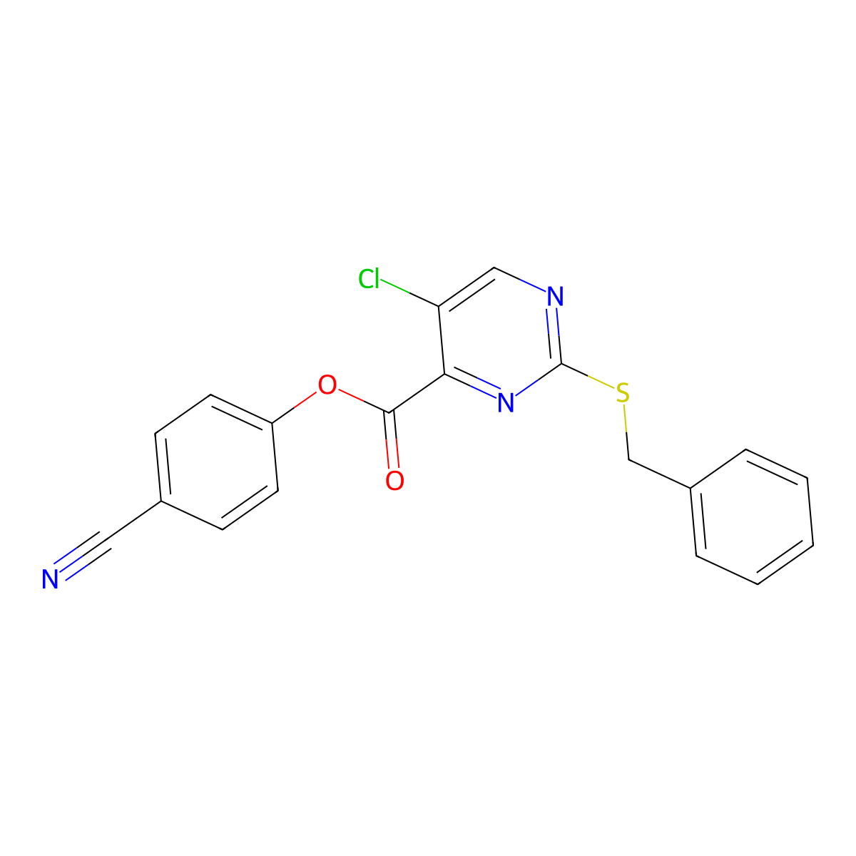 4-Cyanophenyl 2-(benzylsulfanyl)-5-chloropyrimidine-4-carboxylate molecular structure, CAS 833437-25-5