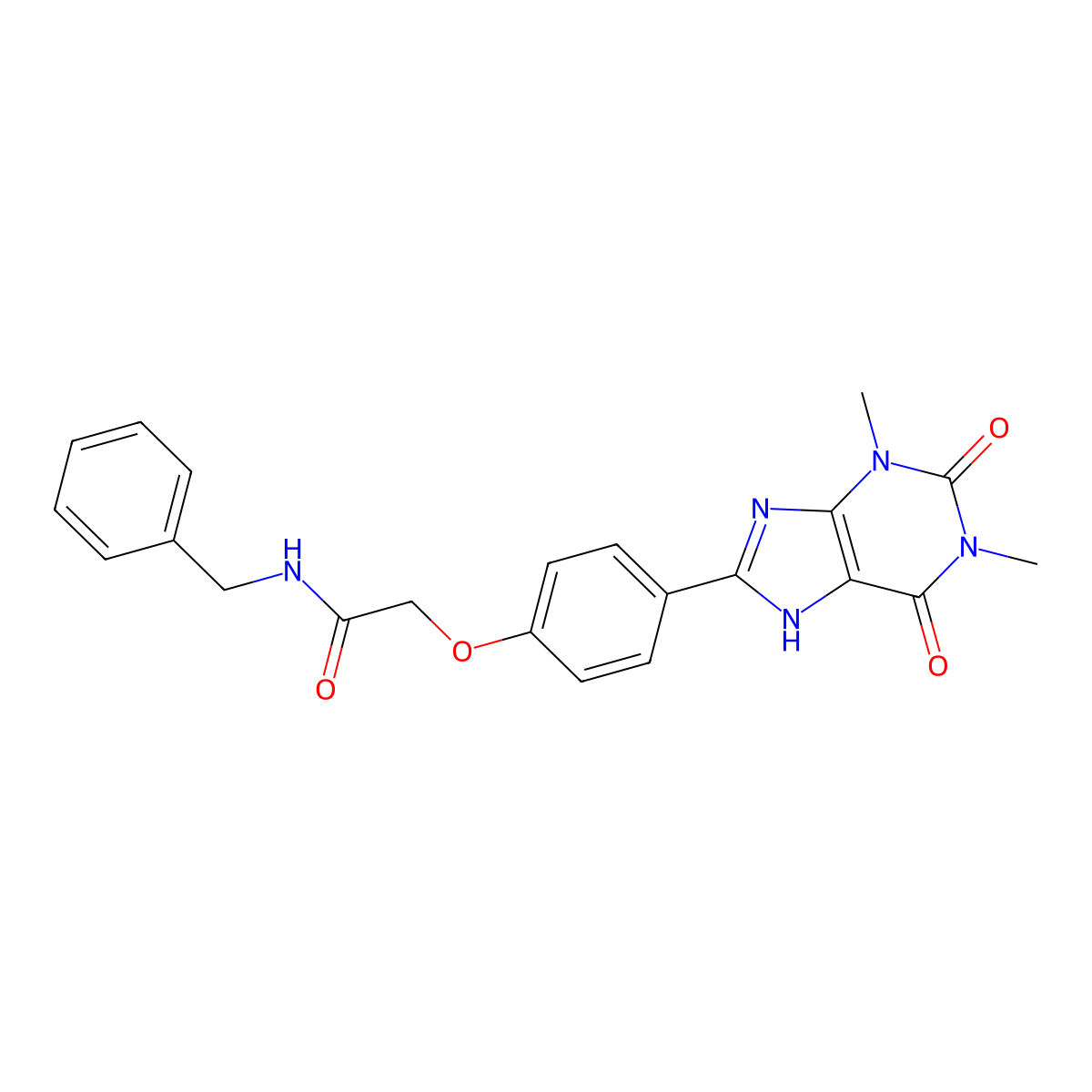 N-benzyl-2-[4-(1,3-dimethyl-2,6-dioxo-7H-purin-8-yl)phenoxy]acetamide molecular structure, CAS 833437-33-5