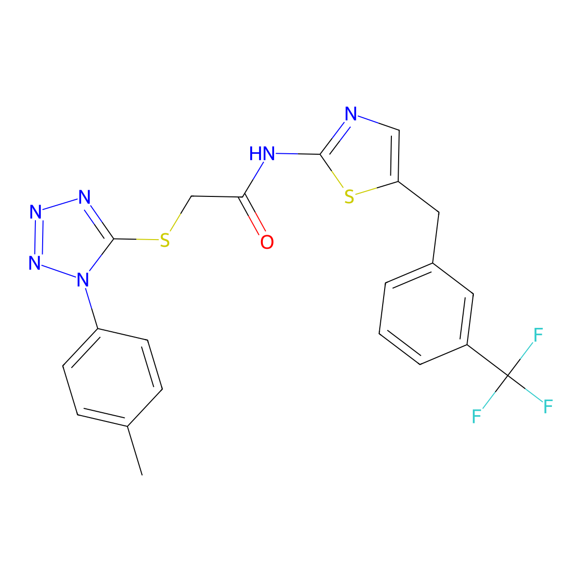 2-[1-(4-methylphenyl)tetrazol-5-yl]sulfanyl-N-[5-[[3-(trifluoromethyl)phenyl]methyl]-1,3-thiazol-2-yl]acetamide molecular structure, CAS 833437-38-0