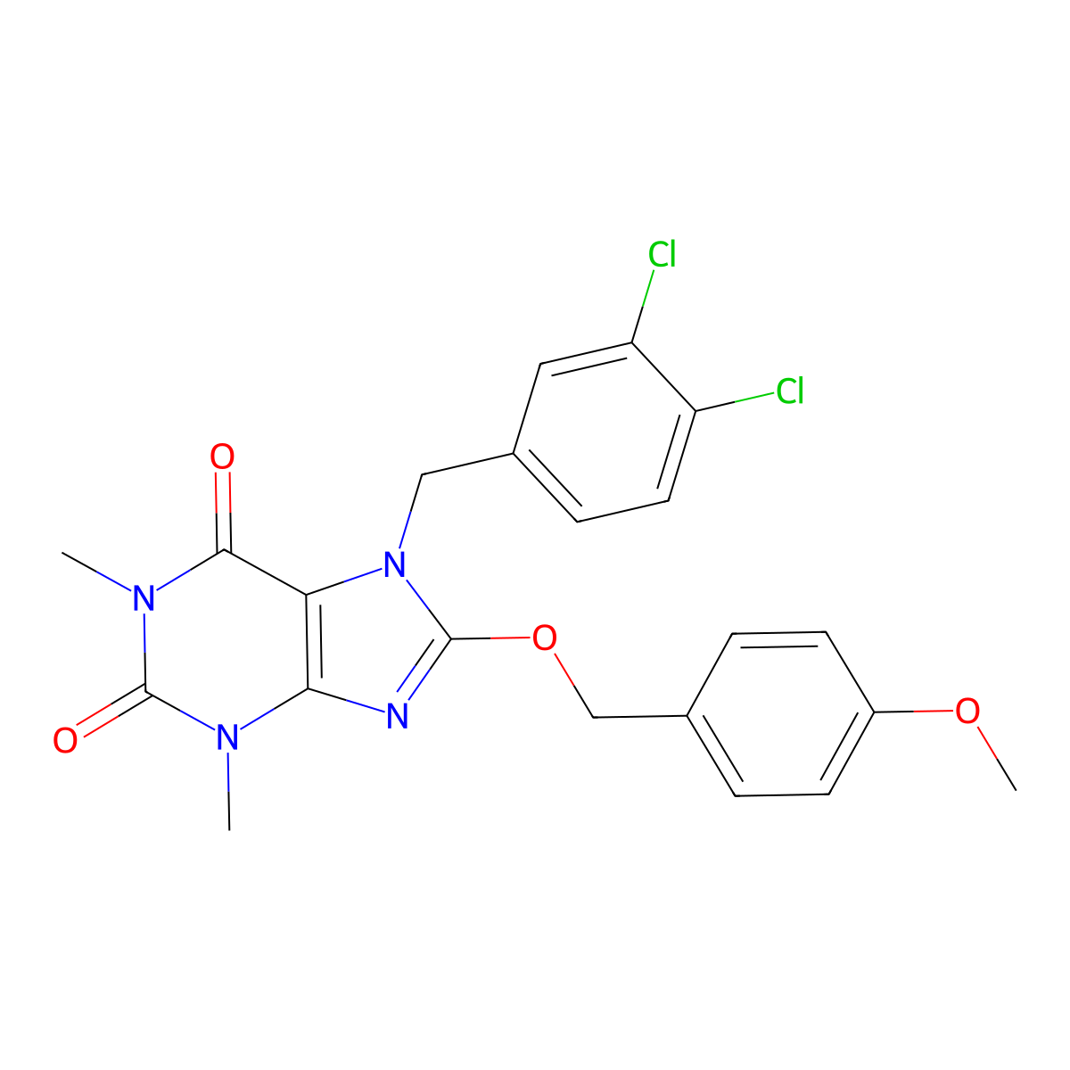 7-[(3,4-Dichlorophenyl)methyl]-8-[(4-methoxyphenyl)methoxy]-1,3-dimethylpurine-2,6-dione molecular structure, CAS 833437-54-0