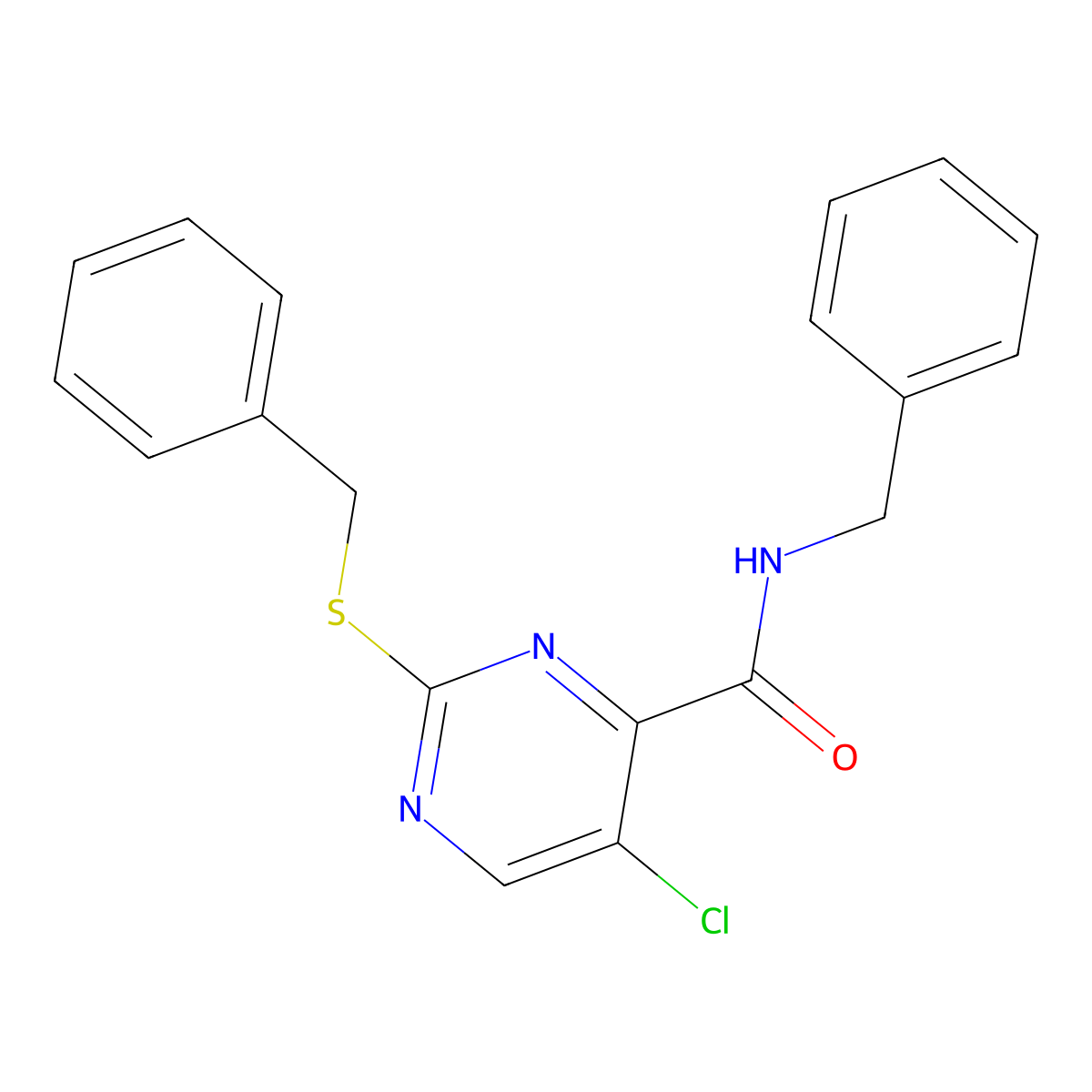 N-benzyl-2-(benzylsulfanyl)-5-chloropyrimidine-4-carboxamide molecular structure, CAS 833437-71-1