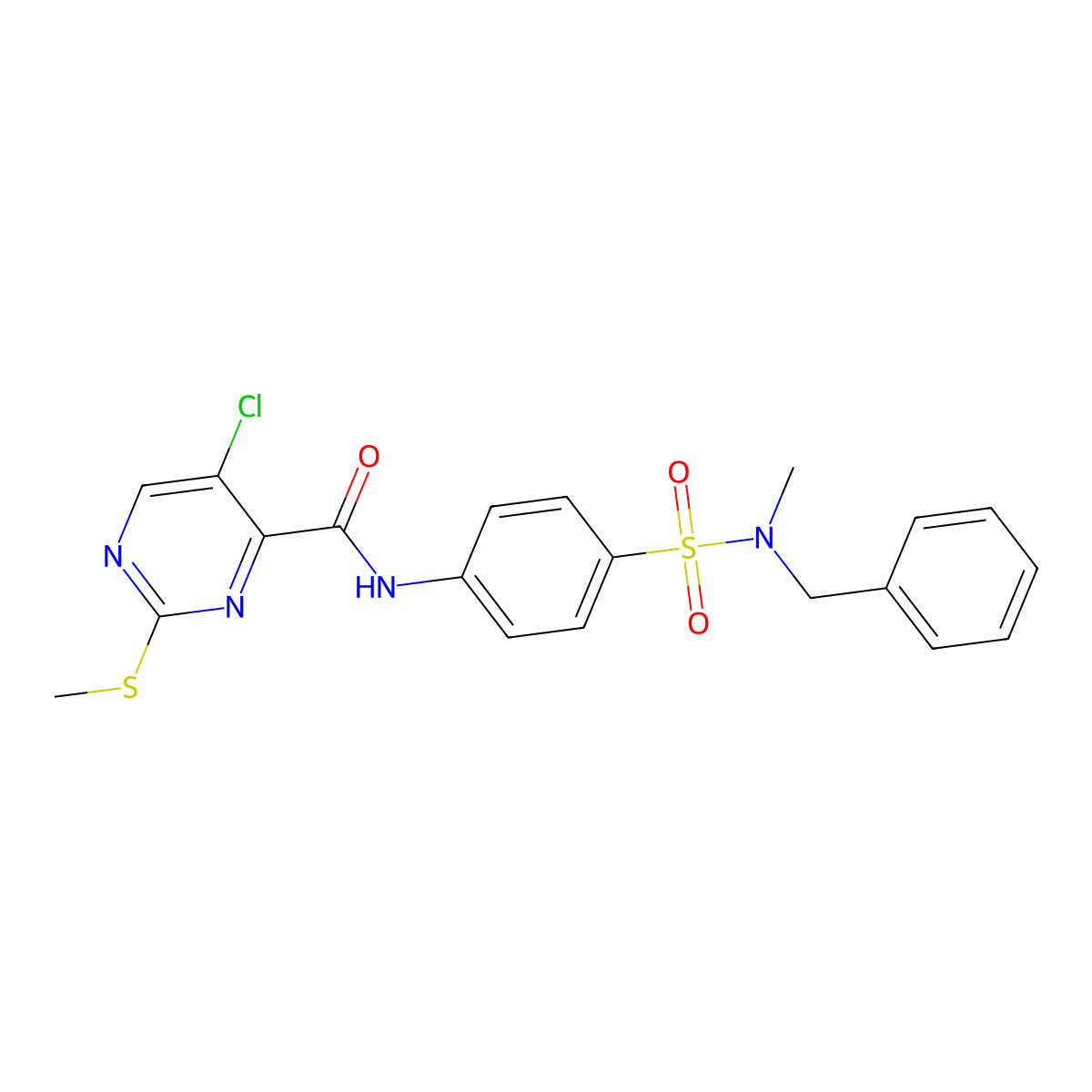 N-{4-[benzyl(methyl)sulfamoyl]phenyl}-5-chloro-2-(methylsulfanyl)pyrimidine-4-carboxamide molecular structure, CAS 833437-83-5