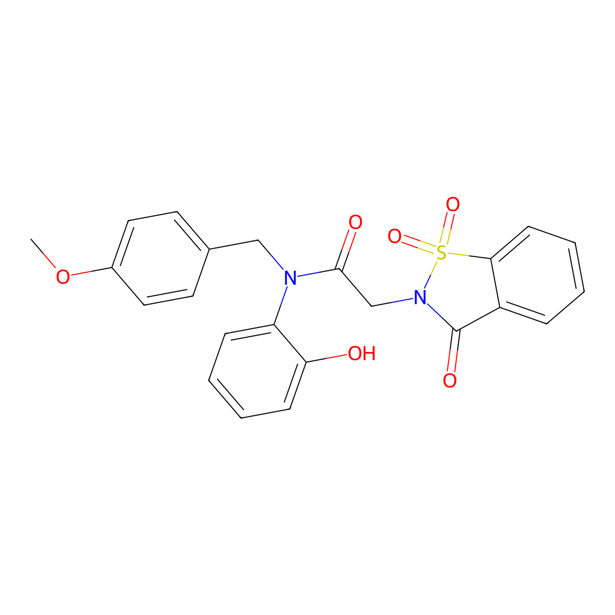 N-(2-hydroxyphenyl)-N-[(4-methoxyphenyl)methyl]-2-(1,1,3-trioxo-1,2-benzothiazol-2-yl)acetamide molecular structure, CAS 833438-00-9