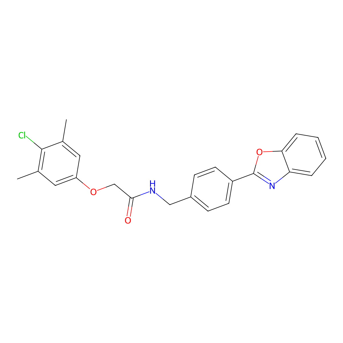 N-[4-(1,3-benzoxazol-2-yl)benzyl]-2-(4-chloro-3,5-dimethylphenoxy)acetamide molecular structure, CAS 833438-01-0