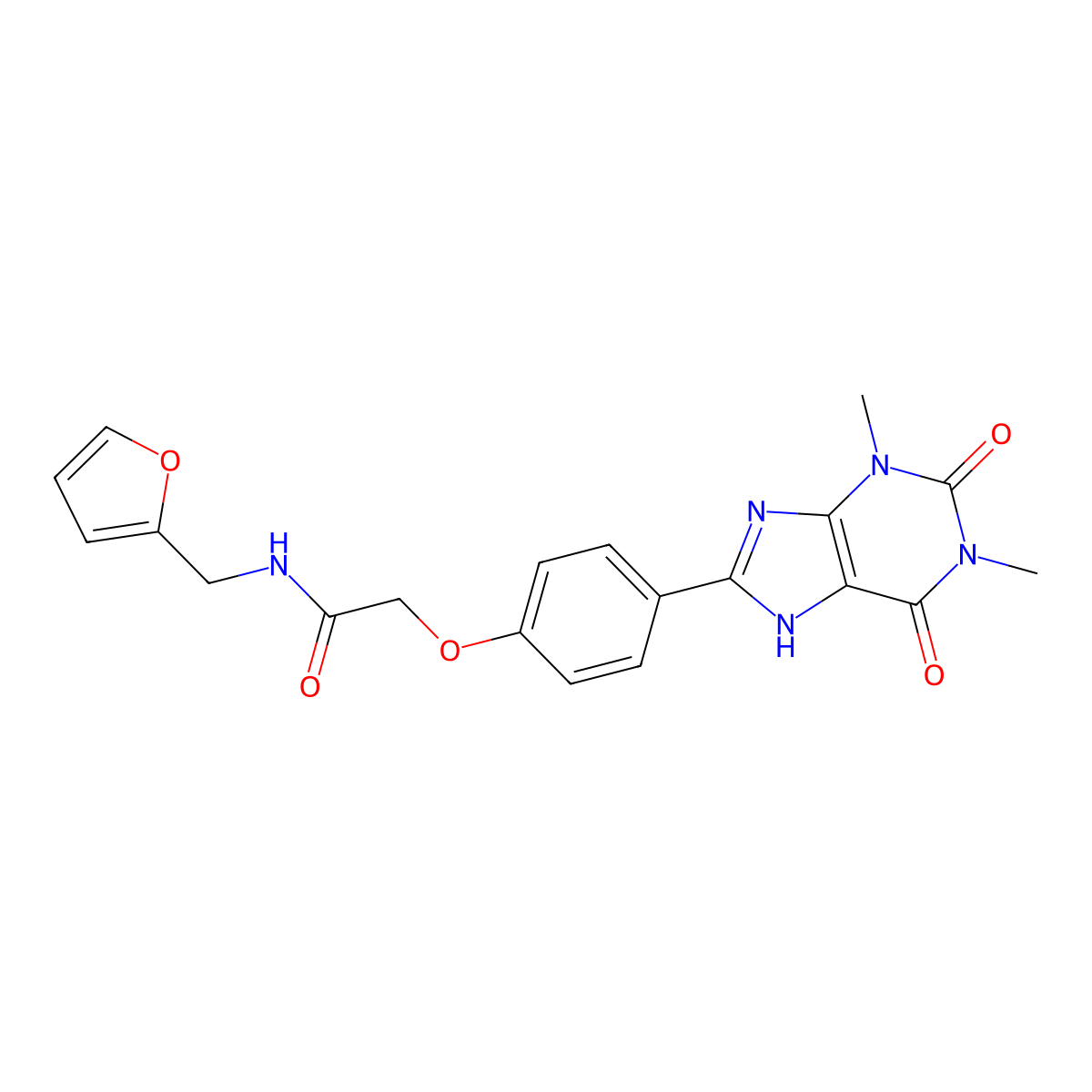 2-[4-(1,3-dimethyl-2,6-dioxo-7H-purin-8-yl)phenoxy]-N-(furan-2-ylmethyl)acetamide molecular structure, CAS 833438-02-1