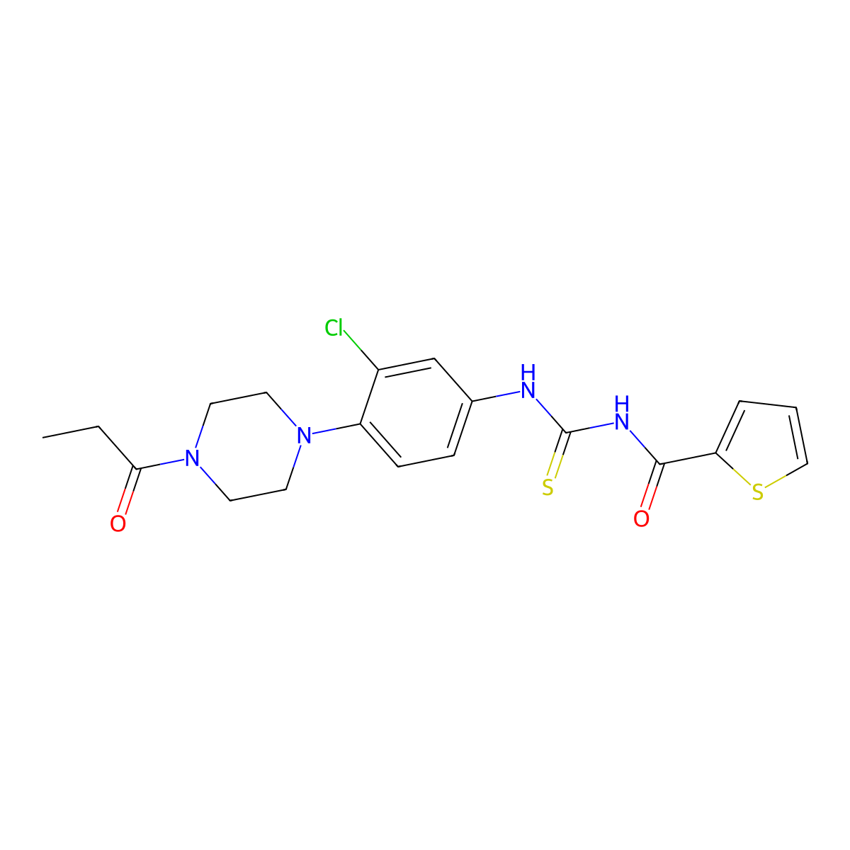 N-[[3-chloro-4-(4-propanoylpiperazin-1-yl)phenyl]carbamothioyl]thiophene-2-carboxamide molecular structure, CAS 833438-35-0