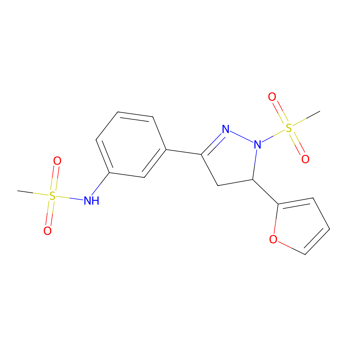 N-[3-[3-(furan-2-yl)-2-methylsulfonyl-3,4-dihydropyrazol-5-yl]phenyl]methanesulfonamide molecular structure, CAS 833438-74-7