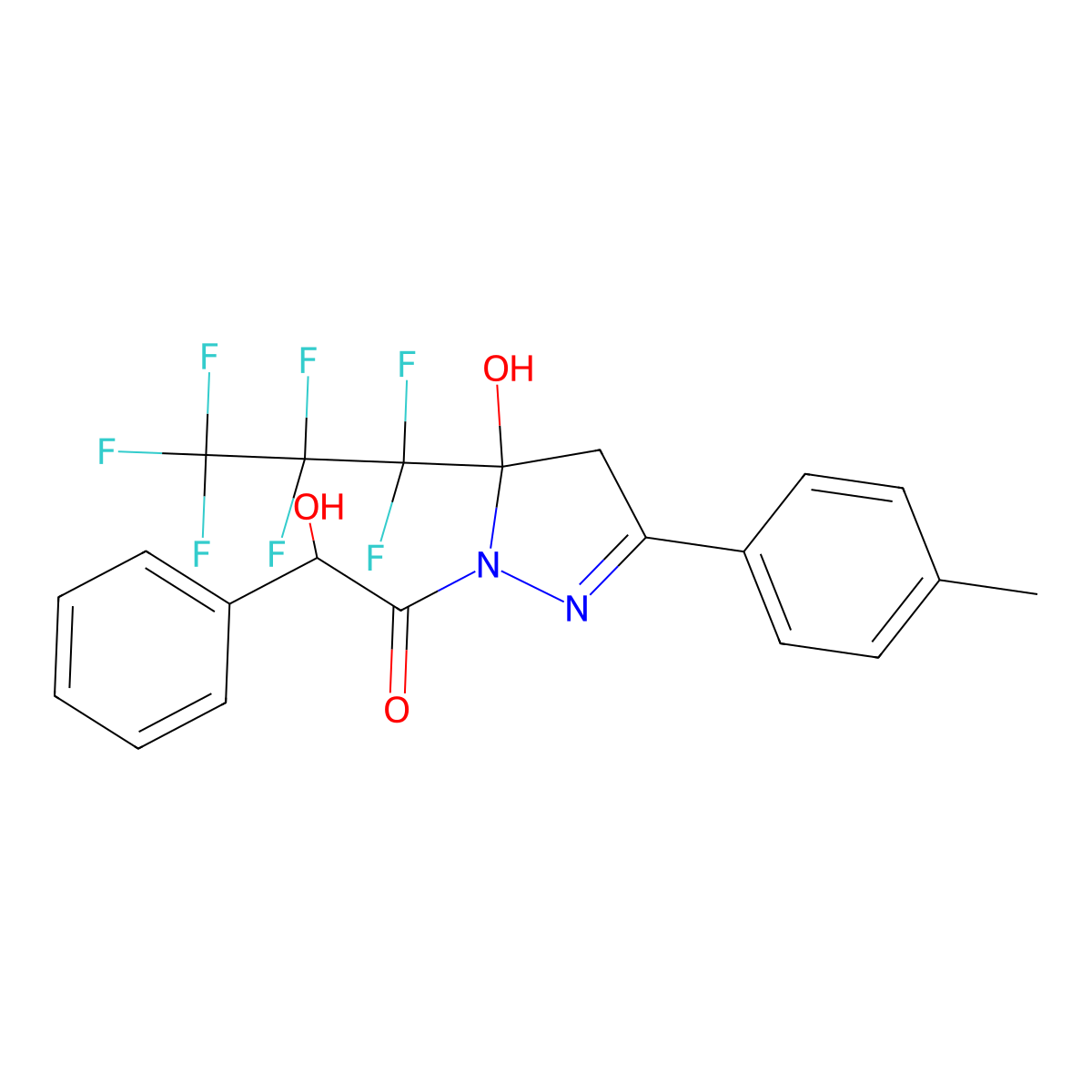 1-[5-(1,1,2,2,3,3,3-heptafluoropropyl)-5-hydroxy-3-(4-methylphenyl)-4H-pyrazol-1-yl]-2-hydroxy-2-phenylethanone molecular structure, CAS 833438-88-3