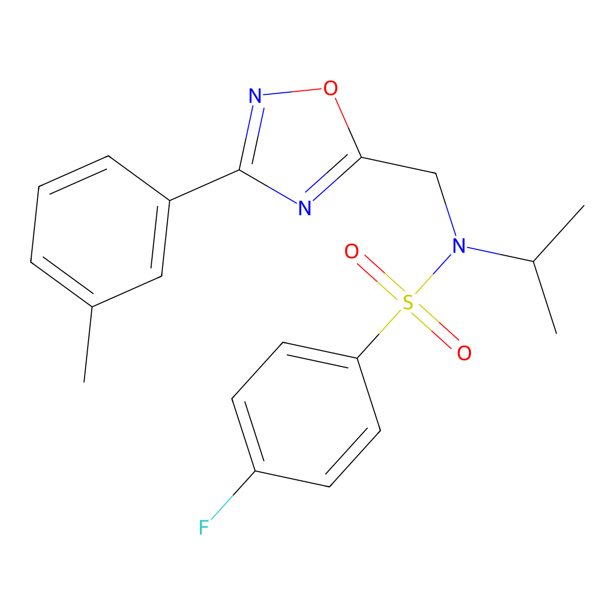 4-fluoro-N-isopropyl-N-((3-(m-tolyl)-1,2,4-oxadiazol-5-yl)methyl)benzenesulfonamide molecular structure, CAS 833438-96-3