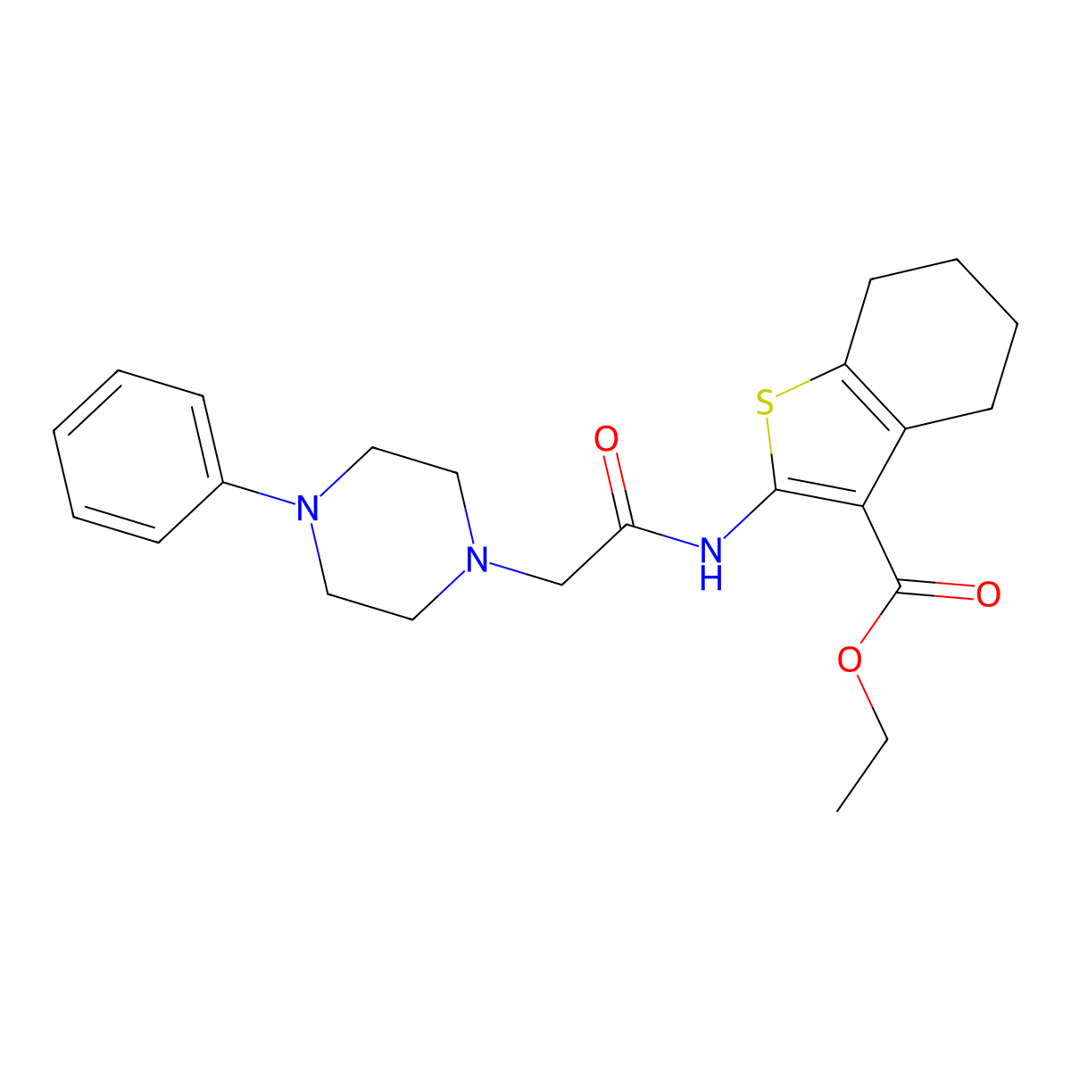 Ethyl 2-[2-(4-phenylpiperazin-1-yl)acetamido]-4,5,6,7-tetrahydro-1-benzothiophene-3-carboxylate molecular structure, CAS 833439-05-7