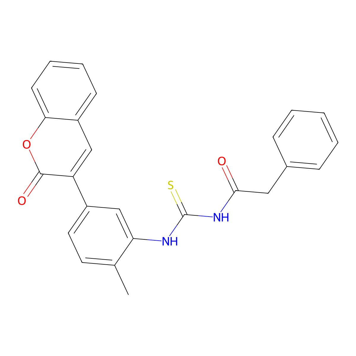 N-[[2-methyl-5-(2-oxochromen-3-yl)phenyl]carbamothioyl]-2-phenylacetamide molecular structure, CAS 833439-16-0