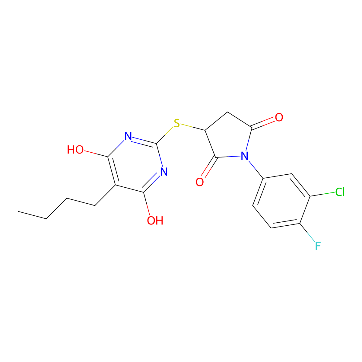 3-[(5-Butyl-4,6-dihydroxypyrimidin-2-yl)sulfanyl]-1-(3-chloro-4-fluorophenyl)pyrrolidine-2,5-dione molecular structure, CAS 833439-22-8