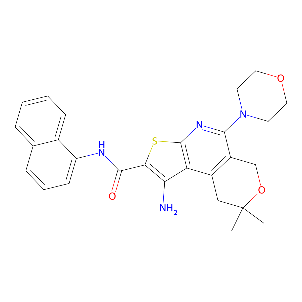 1-amino-8,8-dimethyl-5-morpholino-N-(naphthalen-1-yl)-8,9-dihydro-6H-pyrano[4,3-d]thieno[2,3-b]pyridine-2-carboxamide molecular structure, CAS 833439-33-1