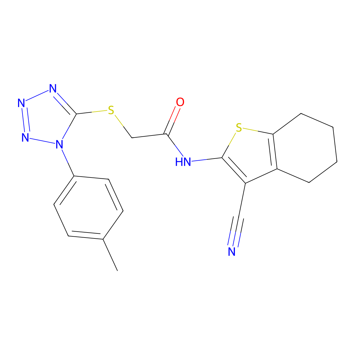 N-(3-cyano-4,5,6,7-tetrahydro-1-benzothiophen-2-yl)-2-[1-(4-methylphenyl)tetrazol-5-yl]sulfanylacetamide molecular structure, CAS 833439-34-2
