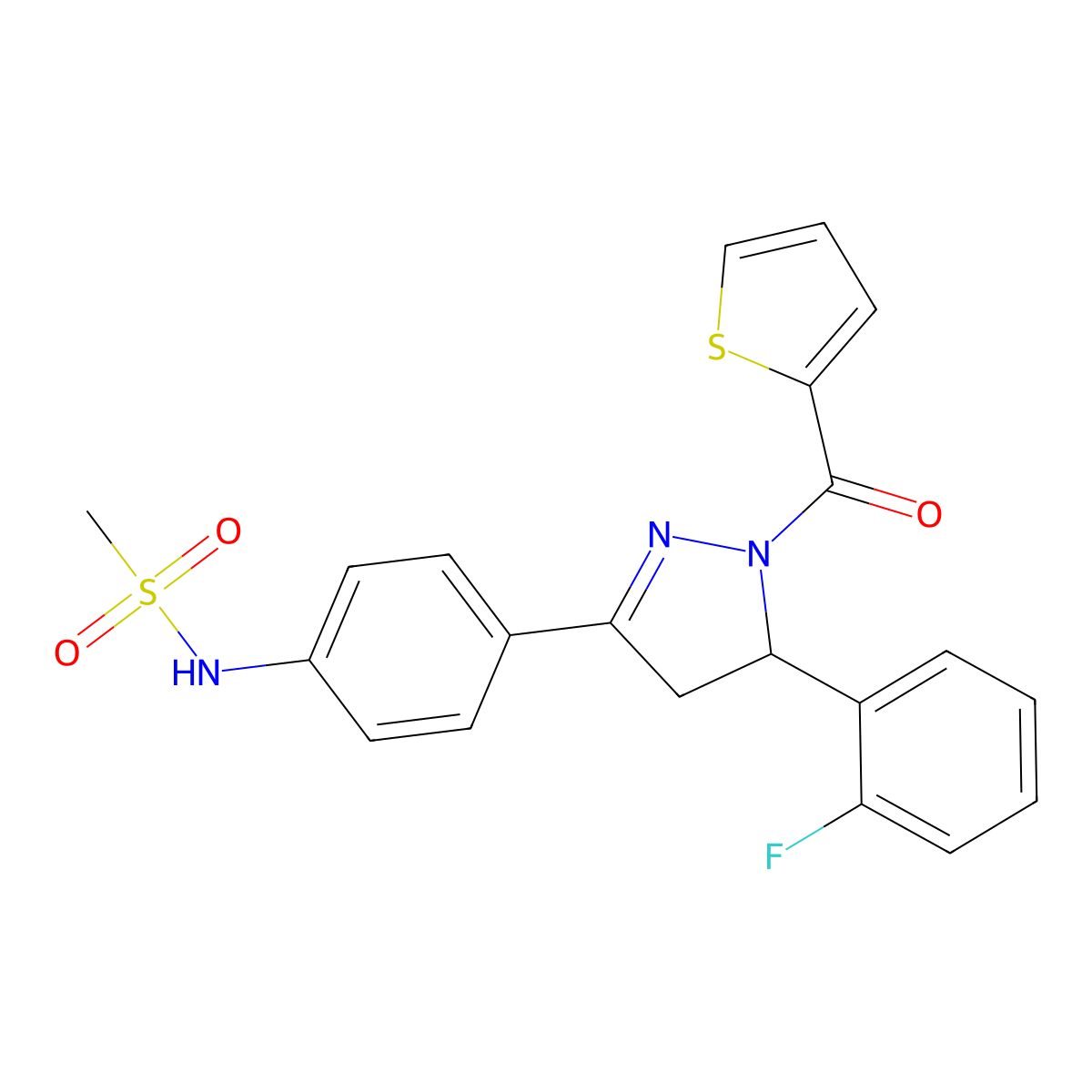 N-{4-[5-(2-fluorophenyl)-1-(thiophene-2-carbonyl)-4,5-dihydro-1H-pyrazol-3-yl]phenyl}methanesulfonamide molecular structure, CAS 833439-47-7