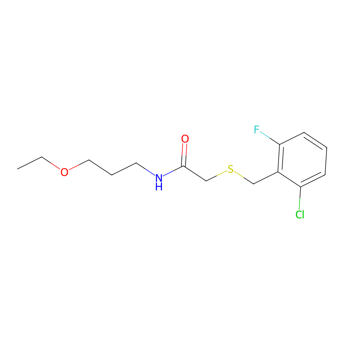 2-[(2-chloro-6-fluorophenyl)methylsulfanyl]-N-(3-ethoxypropyl)acetamide molecular structure, CAS 833440-05-4