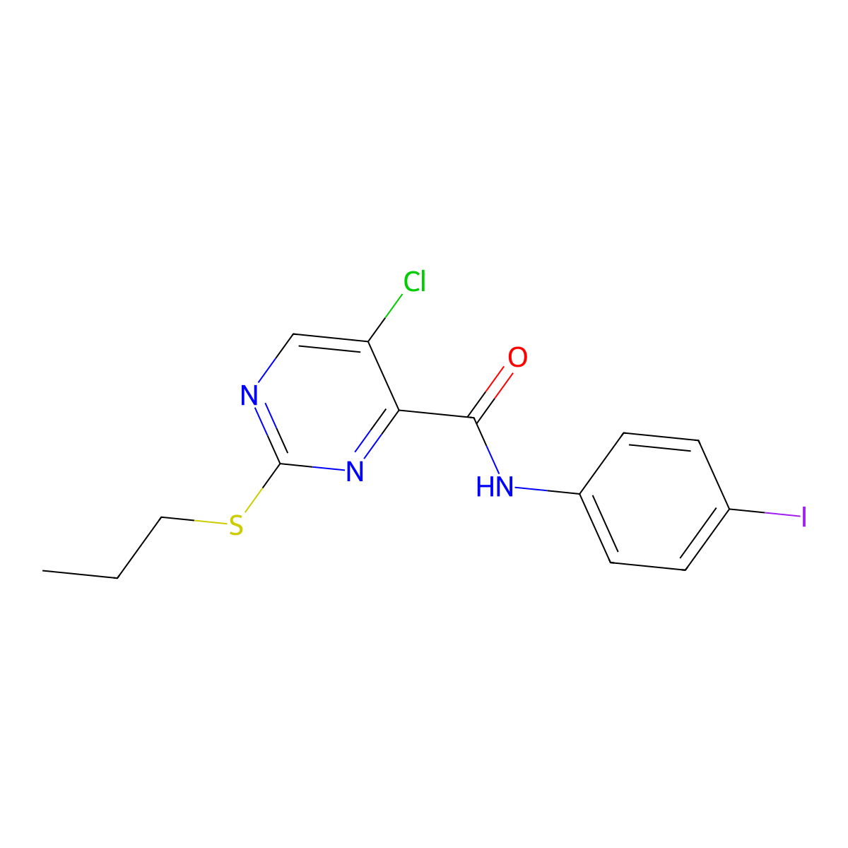 5-chloro-N-(4-iodophenyl)-2-propylsulfanylpyrimidine-4-carboxamide molecular structure, CAS 833440-11-2