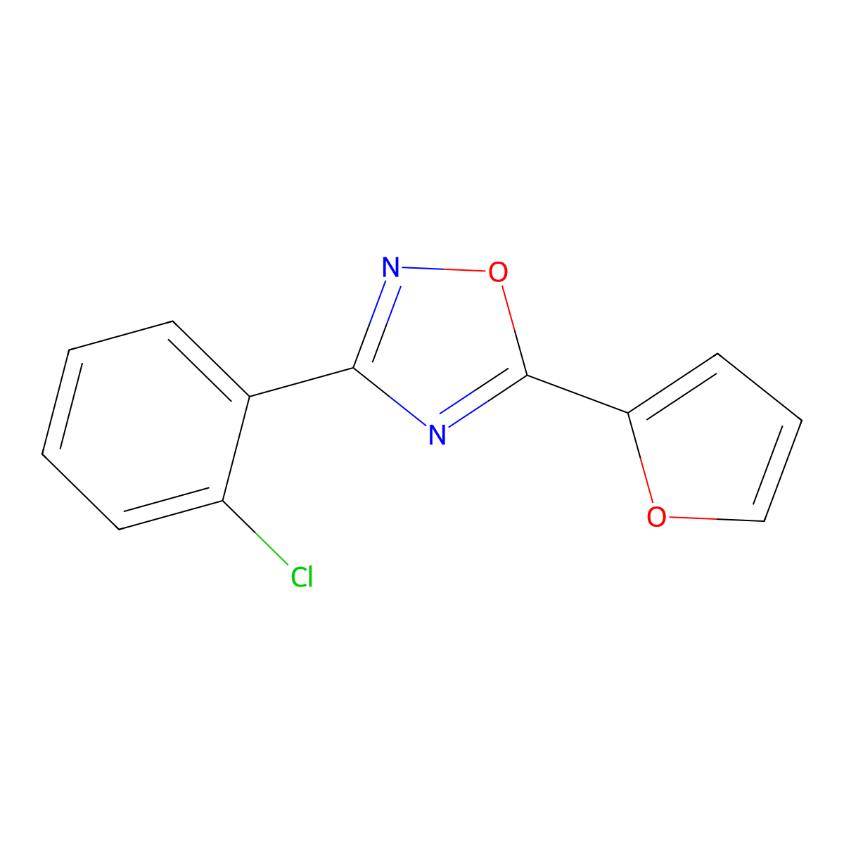 3-(2-Chlorophenyl)-5-(furan-2-yl)-1,2,4-oxadiazole molecular structure, CAS 833440-31-6