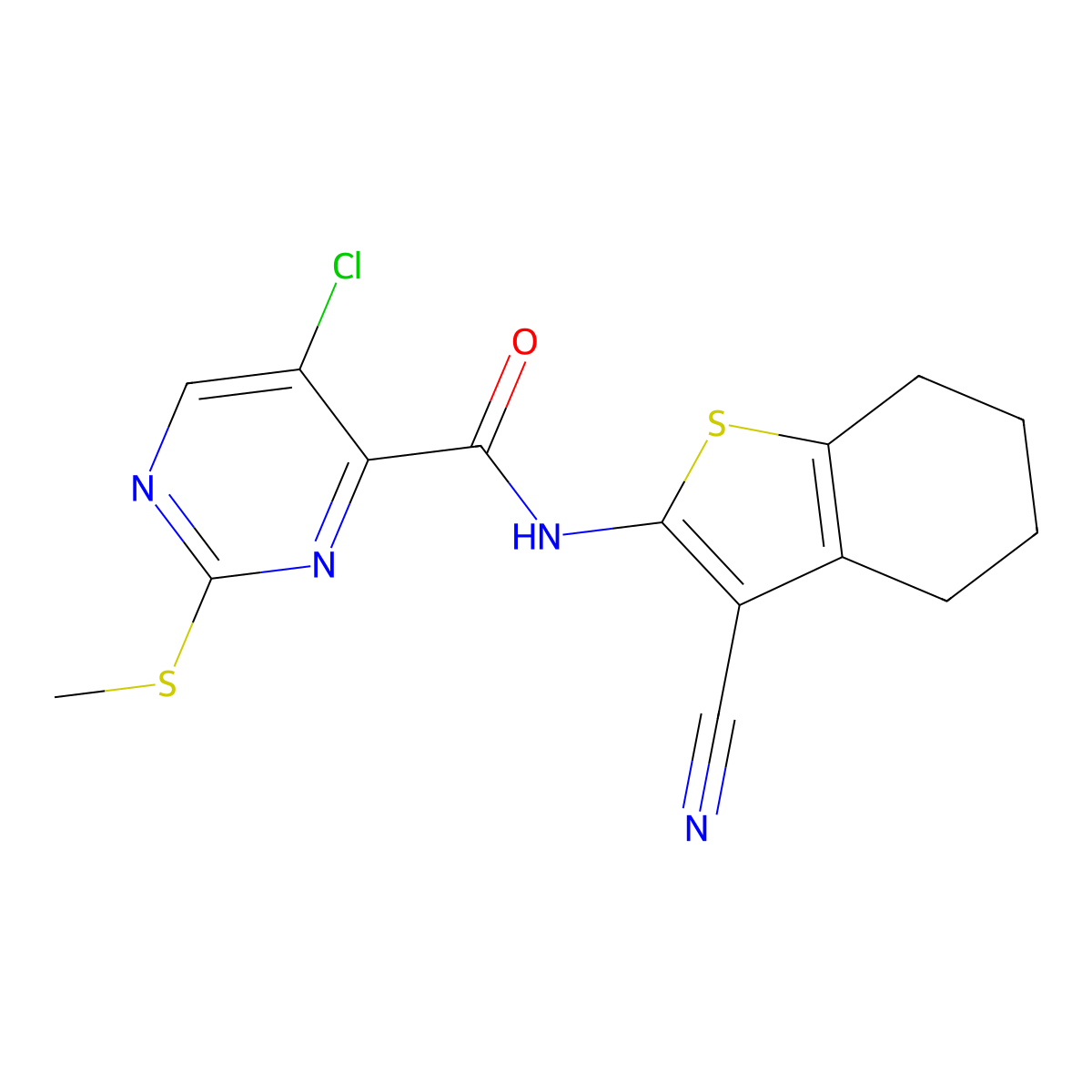 5-chloro-N-(3-cyano-4,5,6,7-tetrahydro-1-benzothiophen-2-yl)-2-methylsulfanylpyrimidine-4-carboxamide molecular structure, CAS 833440-35-0