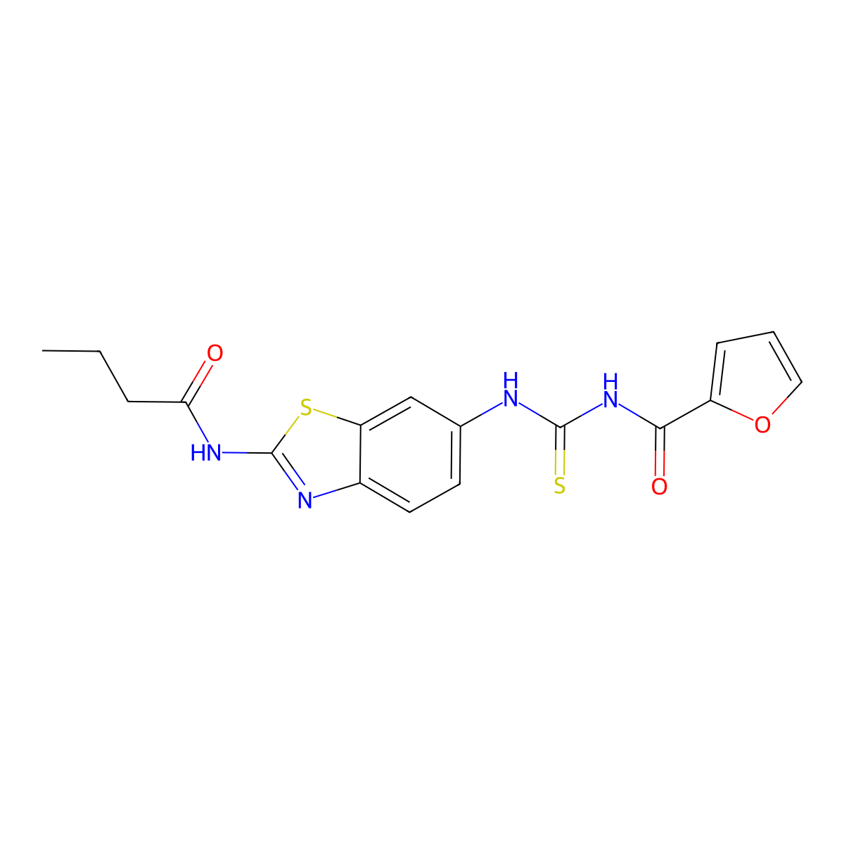 N-(6-{[(2-furoylamino)carbothioyl]amino}-1,3-benzothiazol-2-yl)butanamide molecular structure, CAS 833440-51-0