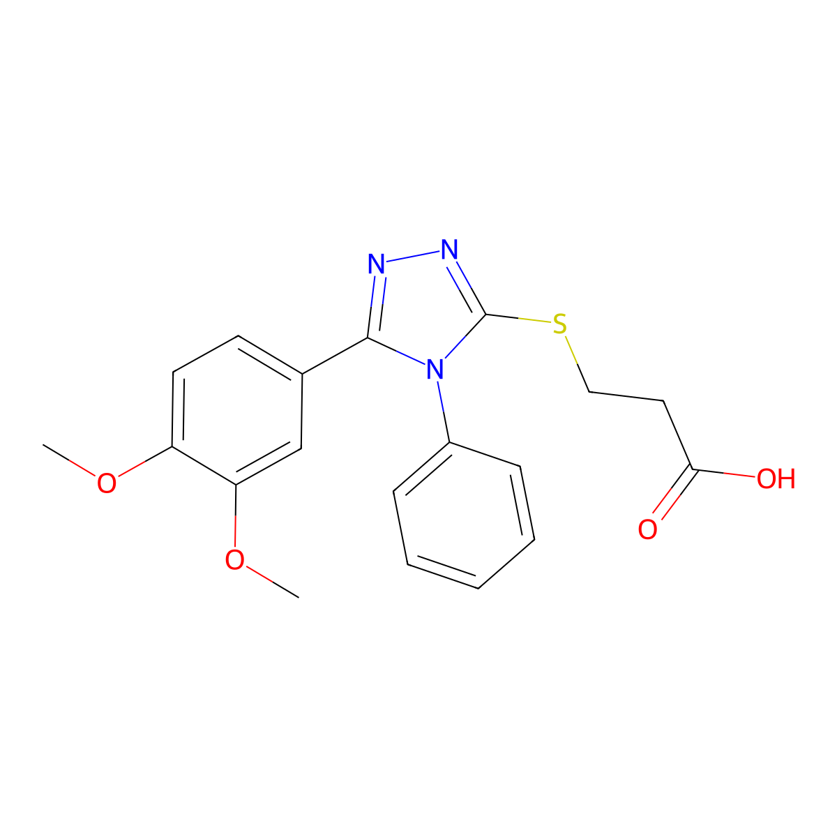 3-{[5-(3,4-dimethoxyphenyl)-4-phenyl-4H-1,2,4-triazol-3-yl]sulfanyl}propanoic acid molecular structure, CAS 833440-59-8