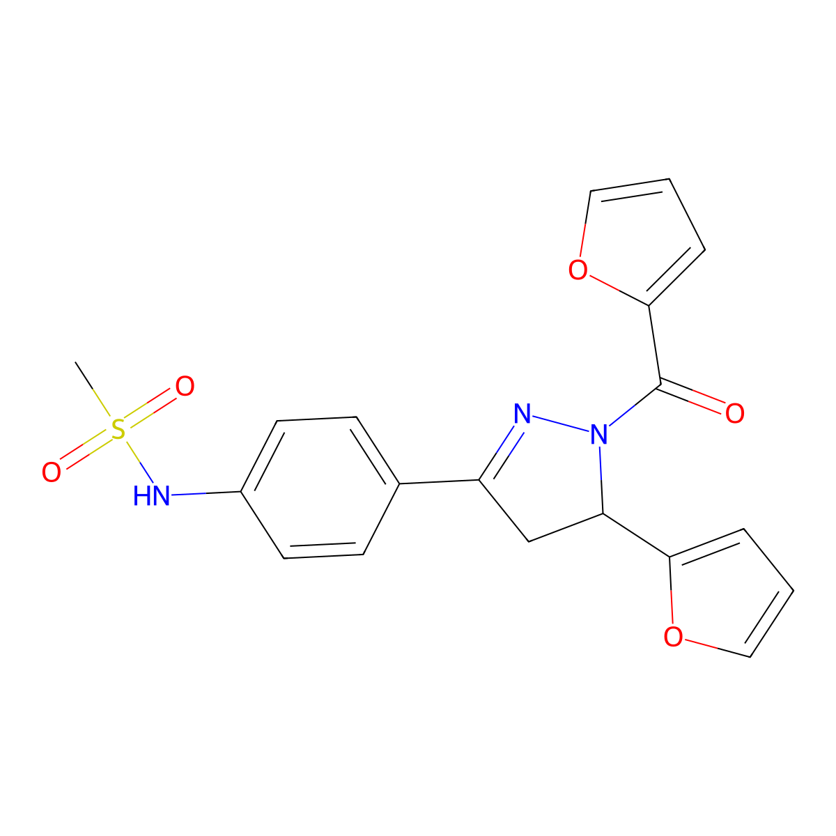 N-{4-[5-(furan-2-yl)-1-(furan-2-ylcarbonyl)-4,5-dihydro-1H-pyrazol-3-yl]phenyl}methanesulfonamide molecular structure, CAS 833440-89-4