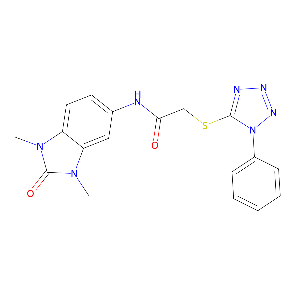 N-(1,3-dimethyl-2-oxobenzimidazol-5-yl)-2-(1-phenyltetrazol-5-yl)sulfanylacetamide molecular structure, CAS 833441-90-0