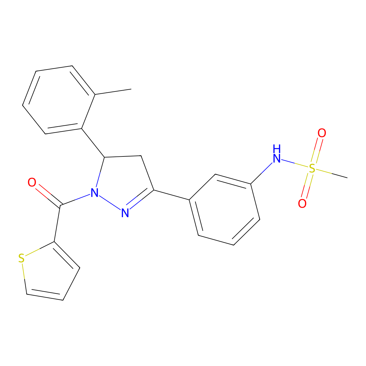 N-[3-[3-(2-methylphenyl)-2-(thiophene-2-carbonyl)-3,4-dihydropyrazol-5-yl]phenyl]methanesulfonamide molecular structure, CAS 833442-05-0