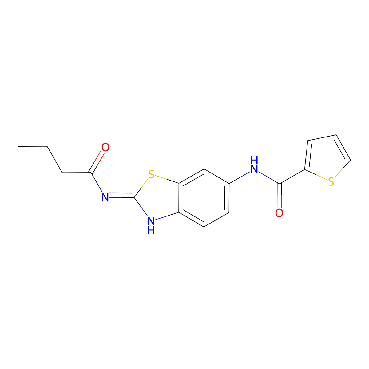 N-[2-(butanoylamino)-1,3-benzothiazol-6-yl]thiophene-2-carboxamide molecular structure, CAS 833442-71-0