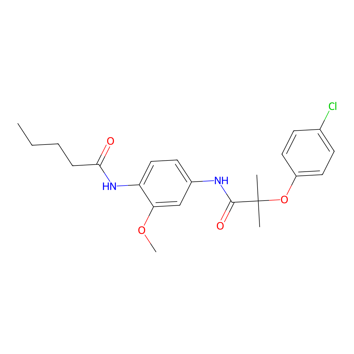 N-[4-[[2-(4-chlorophenoxy)-2-methylpropanoyl]amino]-2-methoxyphenyl]pentanamide molecular structure, CAS 833443-32-6