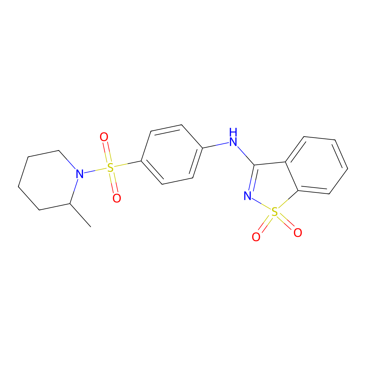 N-[4-(2-methylpiperidin-1-yl)sulfonylphenyl]-1,1-dioxo-1,2-benzothiazol-3-amine molecular structure, CAS 833443-87-1