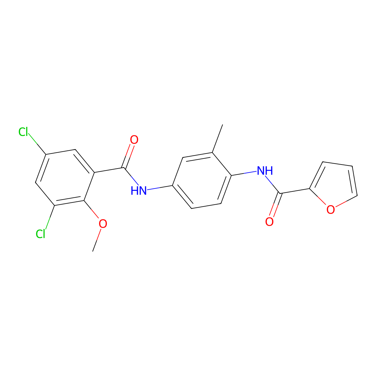 N-[4-[(3,5-dichloro-2-methoxybenzoyl)amino]-2-methylphenyl]furan-2-carboxamide molecular structure, CAS 833444-14-7