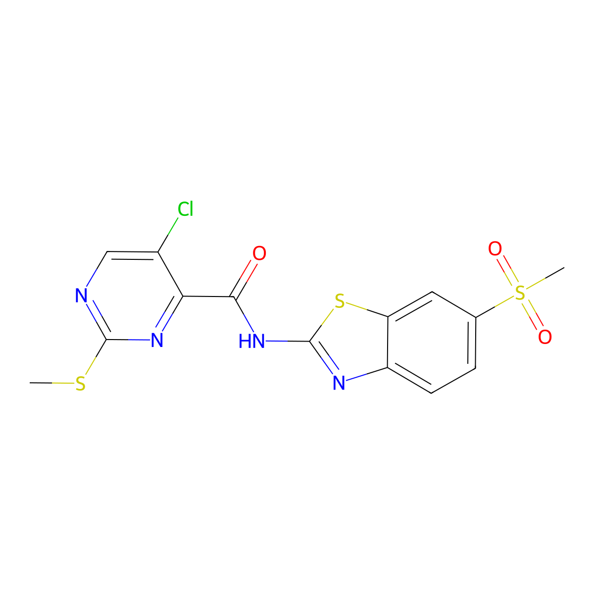 5-chloro-N-(6-methanesulfonyl-1,3-benzothiazol-2-yl)-2-(methylsulfanyl)pyrimidine-4-carboxamide molecular structure, CAS 833444-21-6