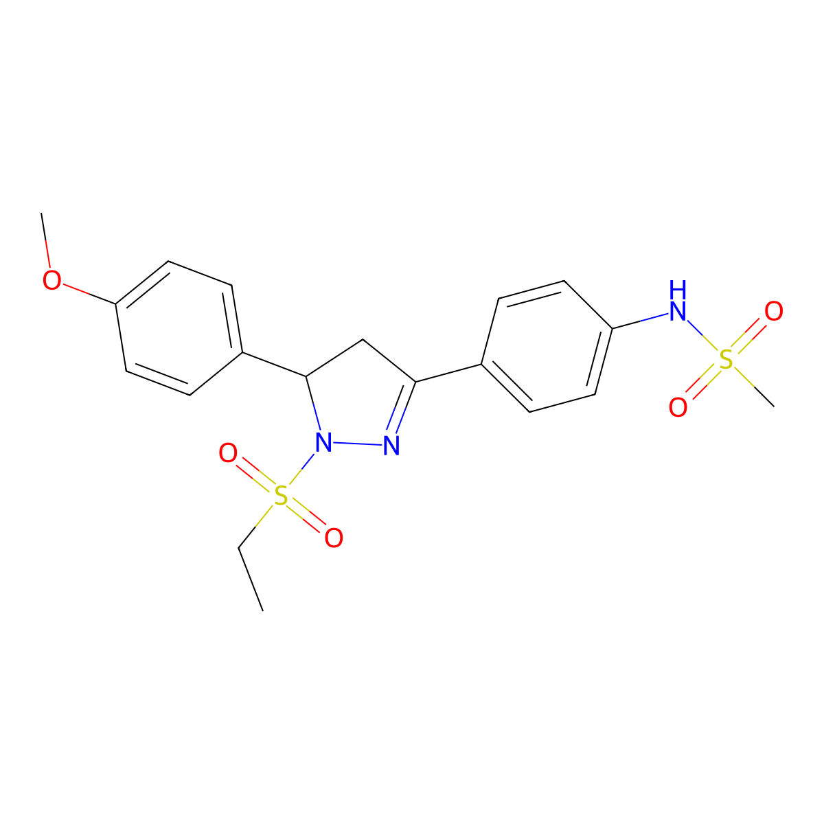 N-[4-[2-ethylsulfonyl-3-(4-methoxyphenyl)-3,4-dihydropyrazol-5-yl]phenyl]methanesulfonamide molecular structure, CAS 833444-28-3