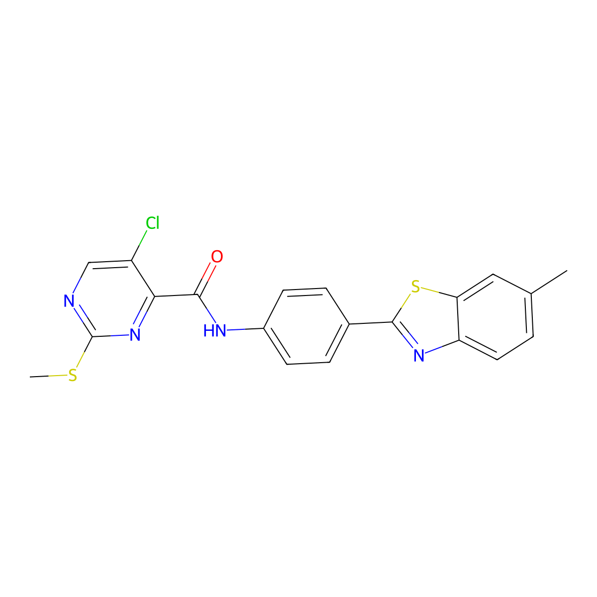 5-chloro-N-[4-(6-methyl-1,3-benzothiazol-2-yl)phenyl]-2-(methylsulfanyl)pyrimidine-4-carboxamide molecular structure, CAS 833444-43-2