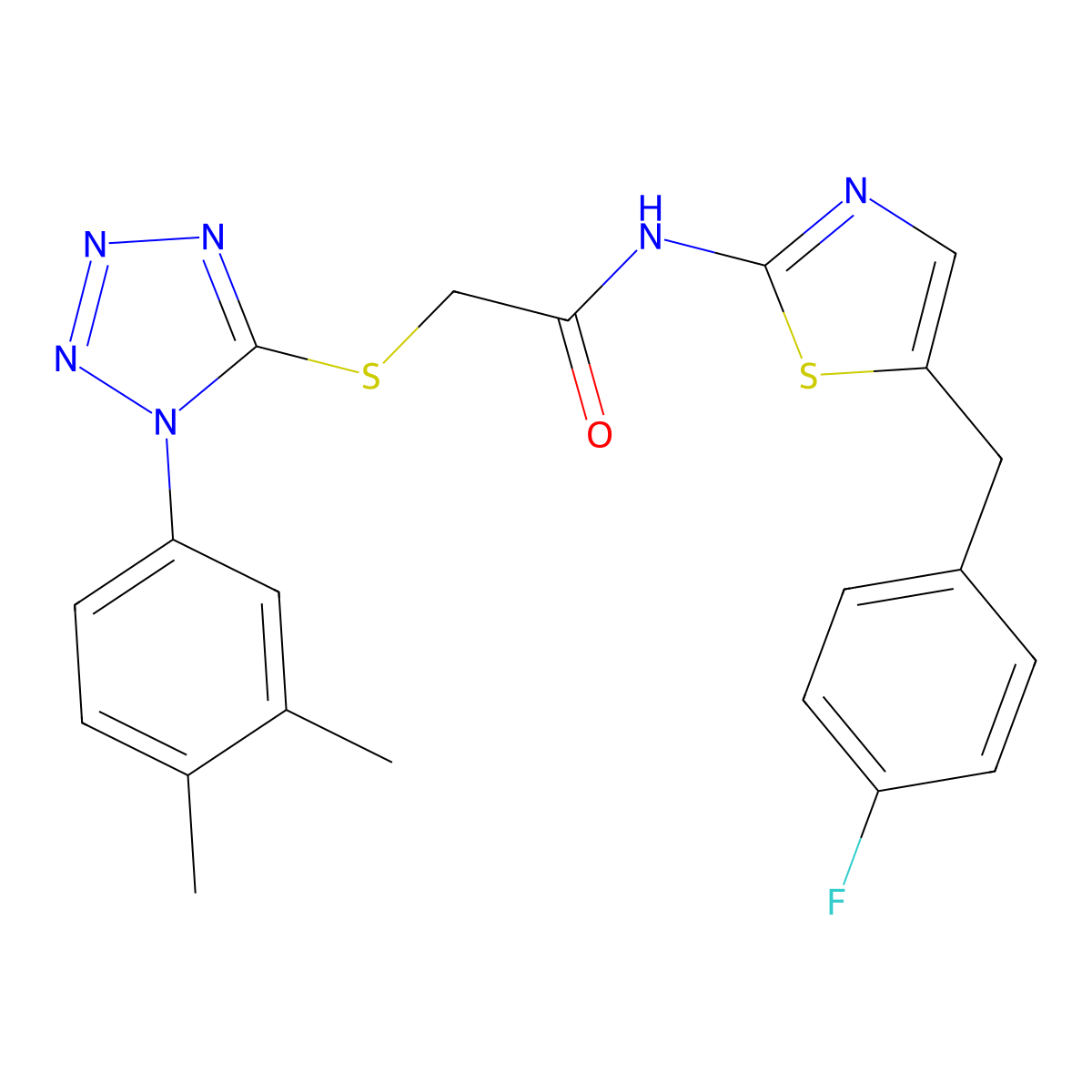 2-[1-(3,4-dimethylphenyl)tetrazol-5-yl]sulfanyl-N-[5-[(4-fluorophenyl)methyl]-1,3-thiazol-2-yl]acetamide molecular structure, CAS 833444-46-5