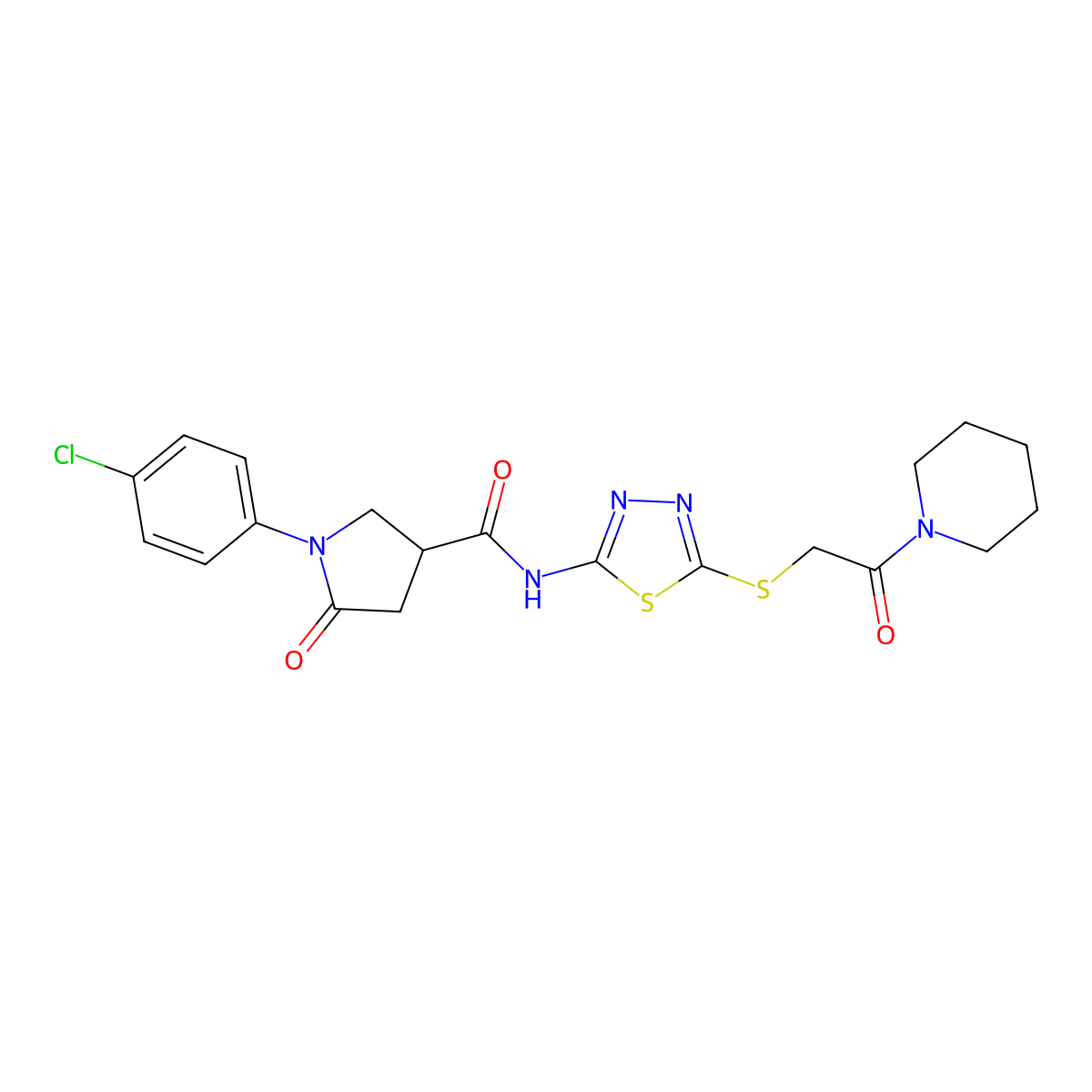 1-(4-chlorophenyl)-5-oxo-N-[5-(2-oxo-2-piperidin-1-ylethyl)sulfanyl-1,3,4-thiadiazol-2-yl]pyrrolidine-3-carboxamide molecular structure, CAS 833444-54-5