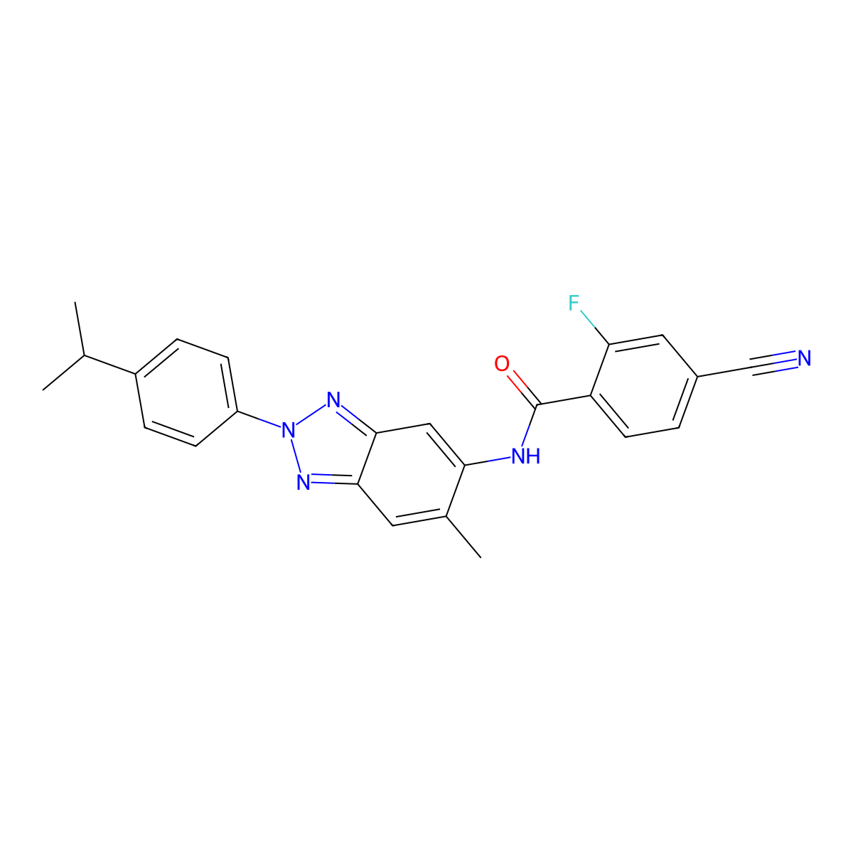 4-cyano-2-fluoro-N-[6-methyl-2-(4-propan-2-ylphenyl)benzotriazol-5-yl]benzamide molecular structure, CAS 833444-58-9