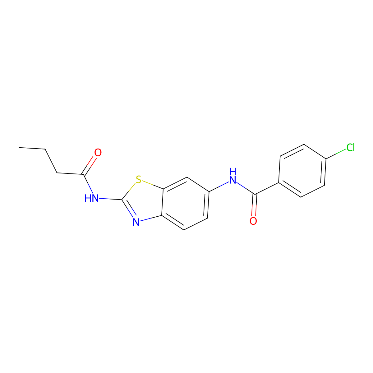 N-[2-(butanoylamino)-1,3-benzothiazol-6-yl]-4-chlorobenzamide molecular structure, CAS 833444-74-9