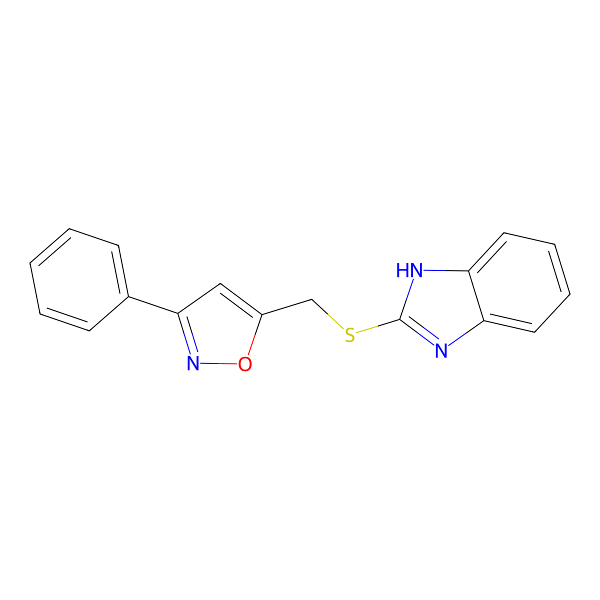 2-{[(3-phenyl-5-isoxazolyl)methyl]thio}-1H-benzimidazole molecular structure, CAS 833444-87-4