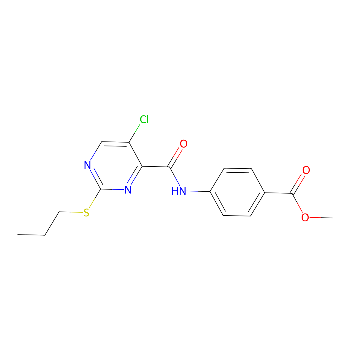 Methyl 4-({[5-chloro-2-(propylsulfanyl)pyrimidin-4-yl]carbonyl}amino)benzoate molecular structure, CAS 833444-98-7