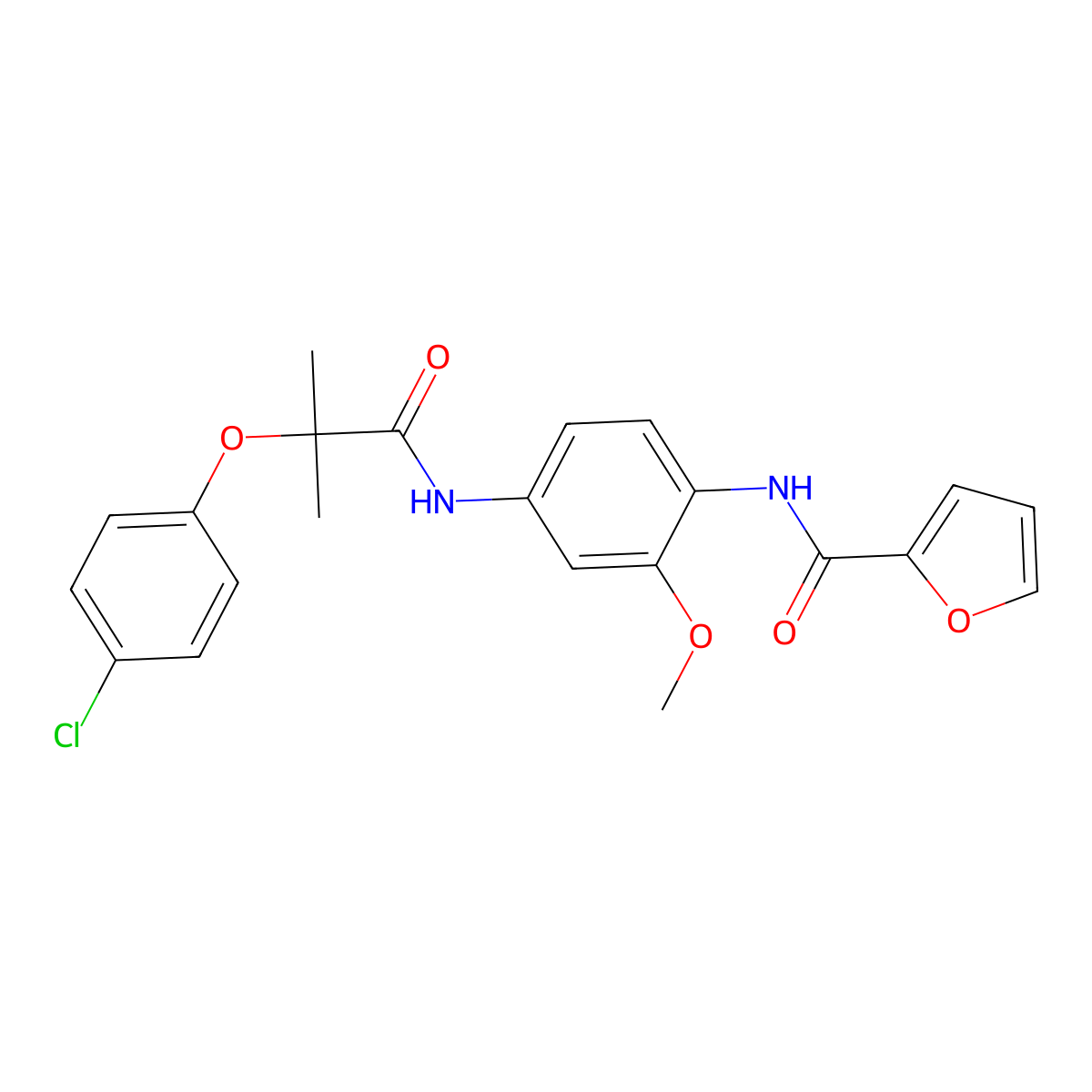 N-[4-[[2-(4-chlorophenoxy)-2-methylpropanoyl]amino]-2-methoxyphenyl]furan-2-carboxamide molecular structure, CAS 833444-99-8