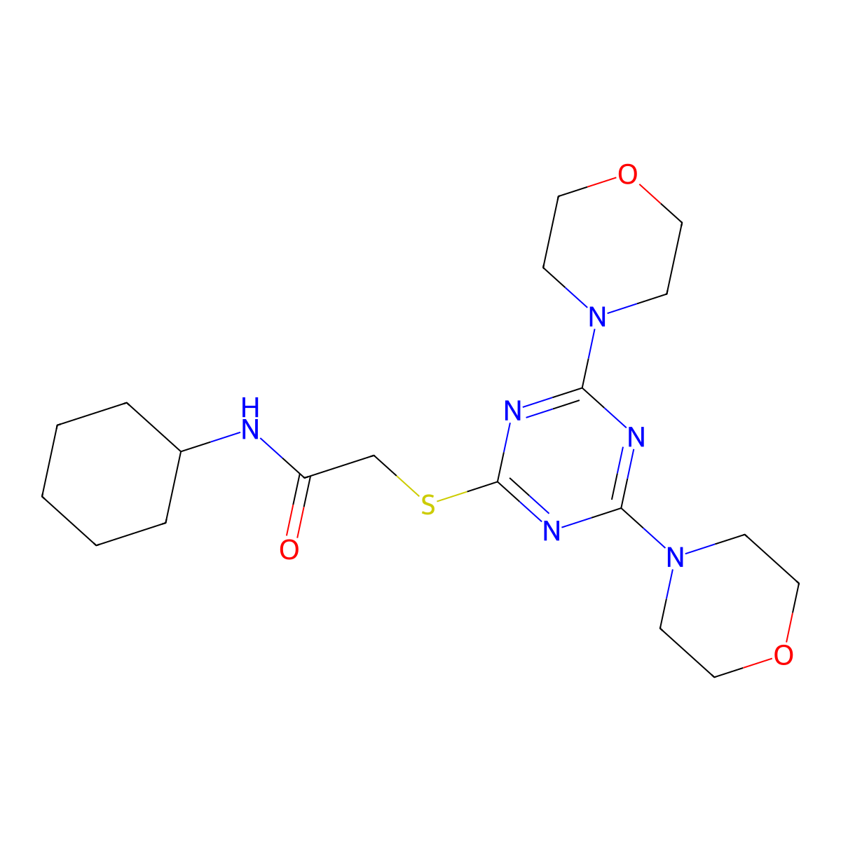 N-cyclohexyl-2-[(4,6-dimorpholin-4-yl-1,3,5-triazin-2-yl)sulfanyl]acetamide molecular structure, CAS 833445-10-6