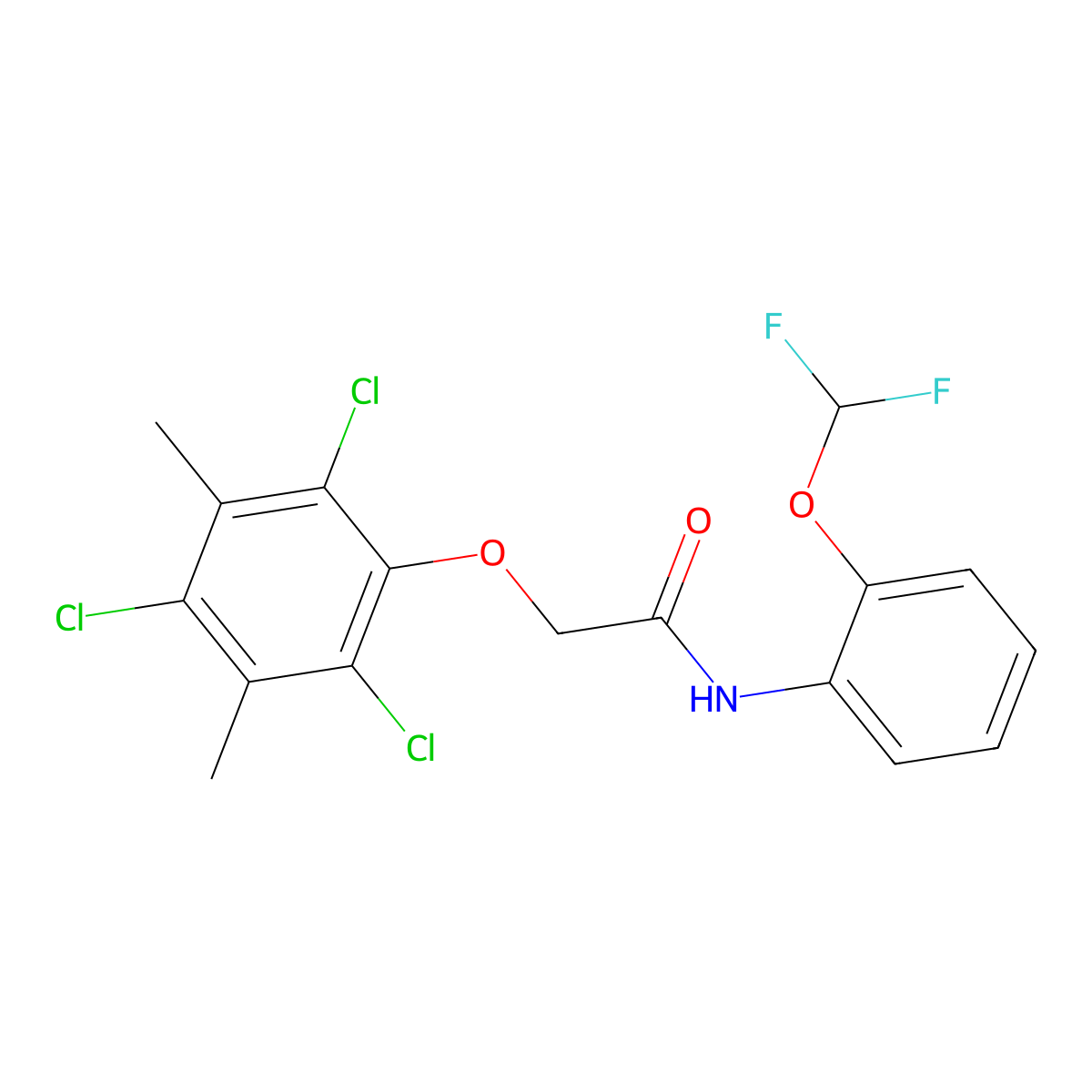 N-[2-(difluoromethoxy)phenyl]-2-(2,4,6-trichloro-3,5-dimethylphenoxy)acetamide molecular structure, CAS 833445-49-1